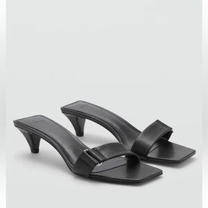 Mango - Black Leather Heeled Sandal - 7.5